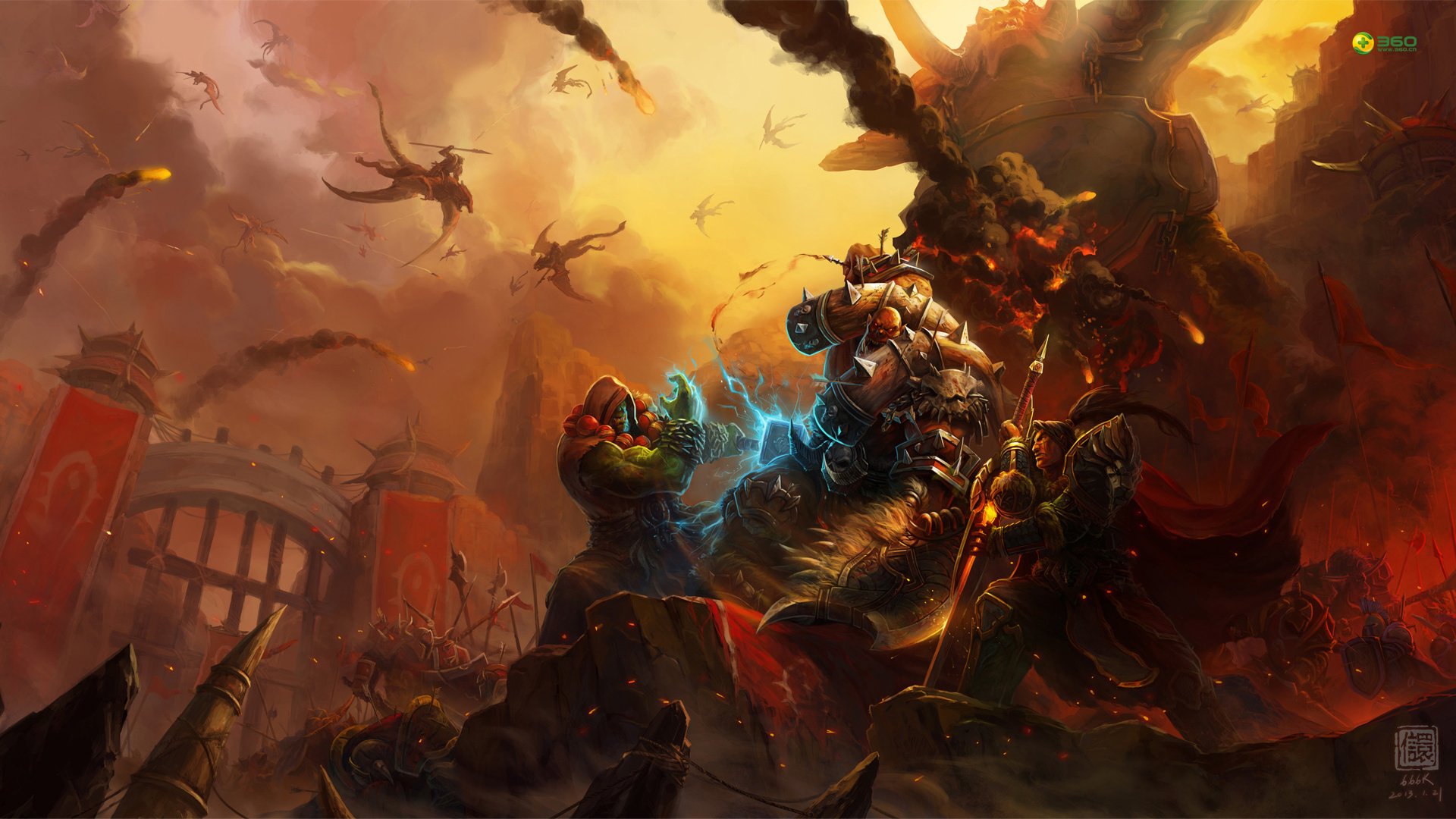 游戏,暴雪,战士,萨满,魔兽世界,360壁纸,游戏插画,Cg图,最后的咆哮