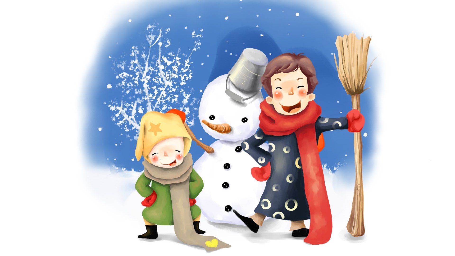 动漫,梦幻童年,童年时光,插画,手绘,雪天,儿童桌面专用