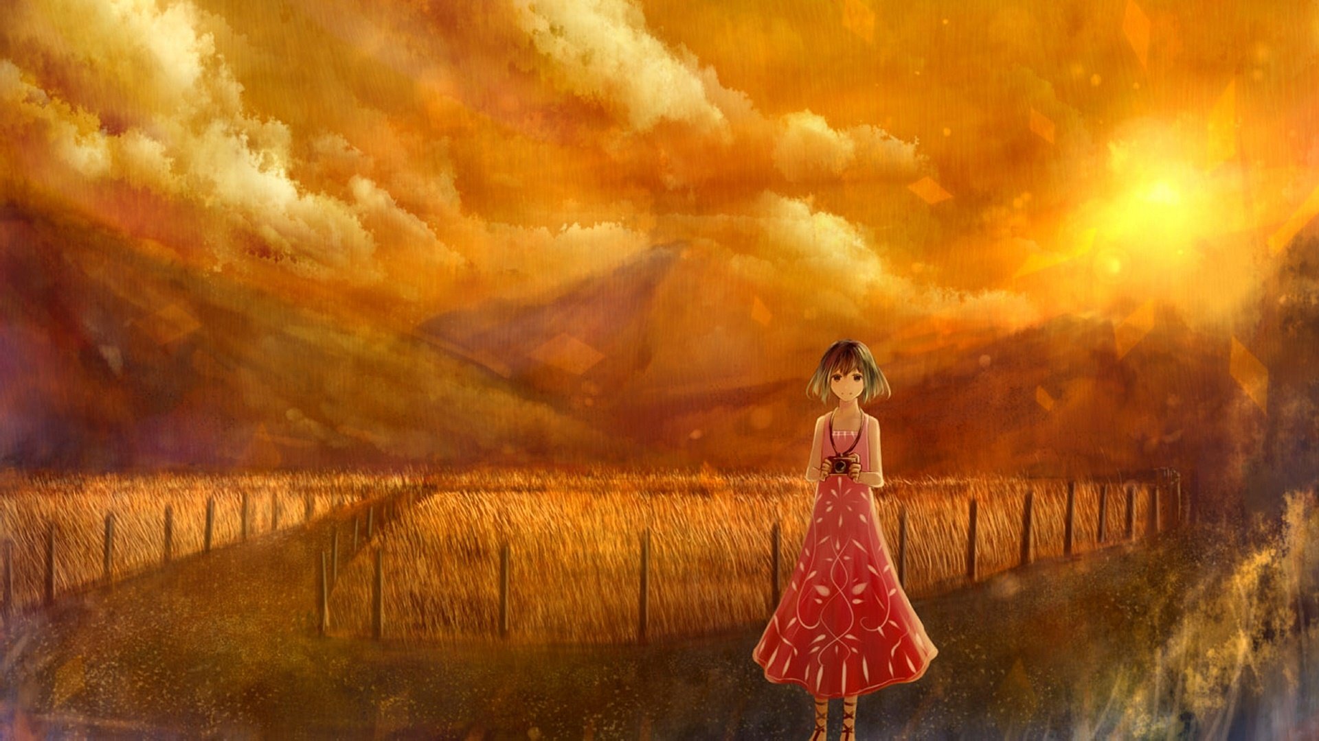 动漫,动漫少女,插画,手绘,黄昏,儿童桌面专用