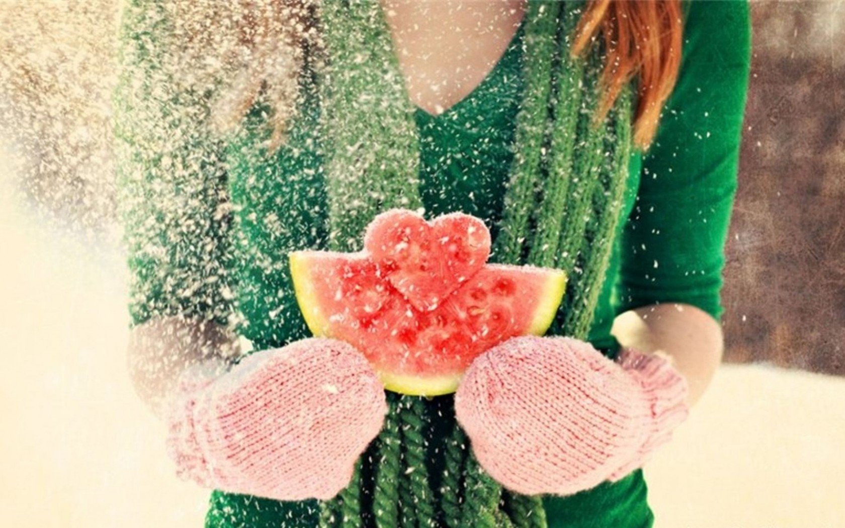 爱情美图,唯美温馨,雪天,西瓜,爱心