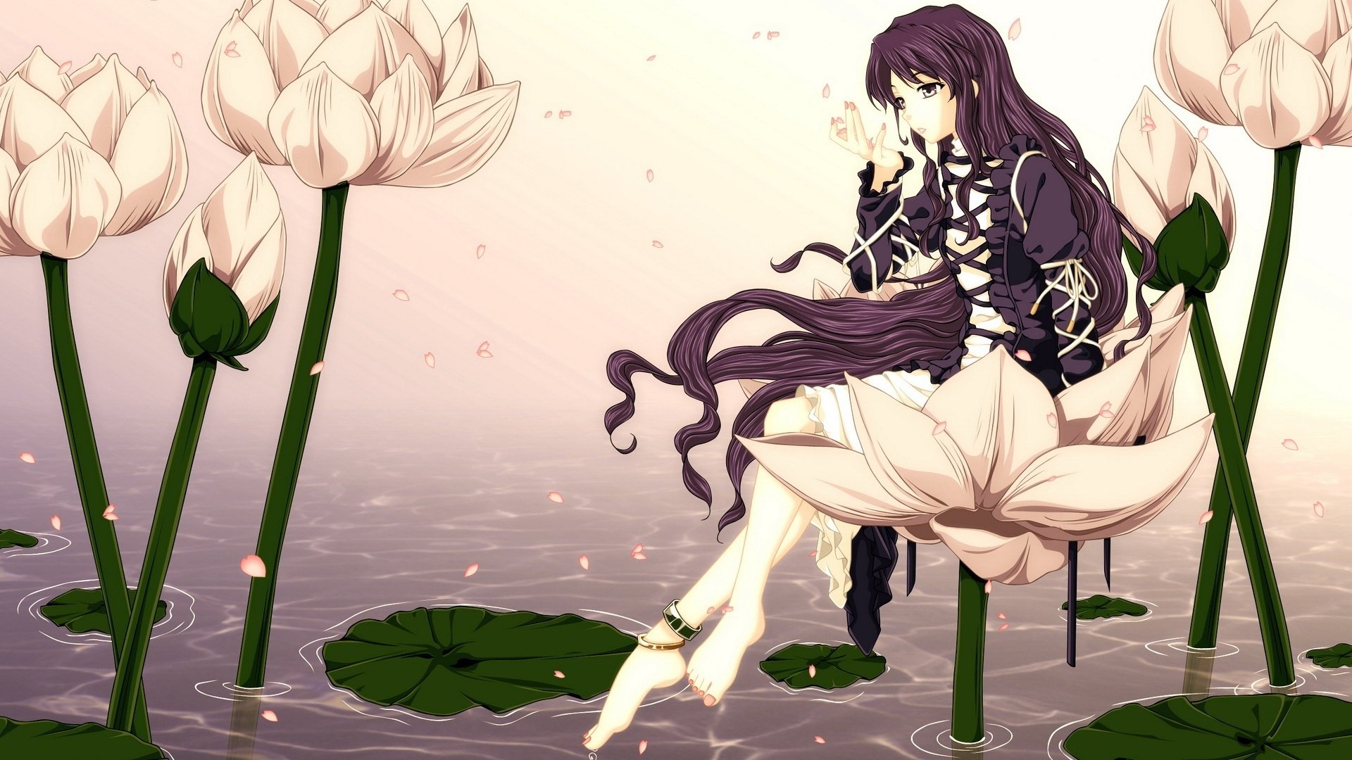 动漫,动漫少女,插画,荷塘,儿童桌面专用