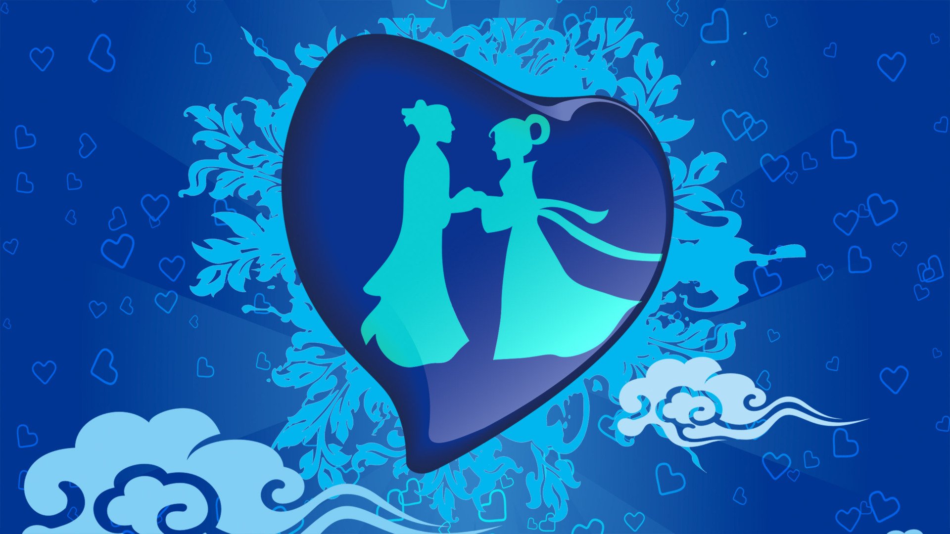 爱情美图,浪漫手绘,七夕,牛郎,织女,相会