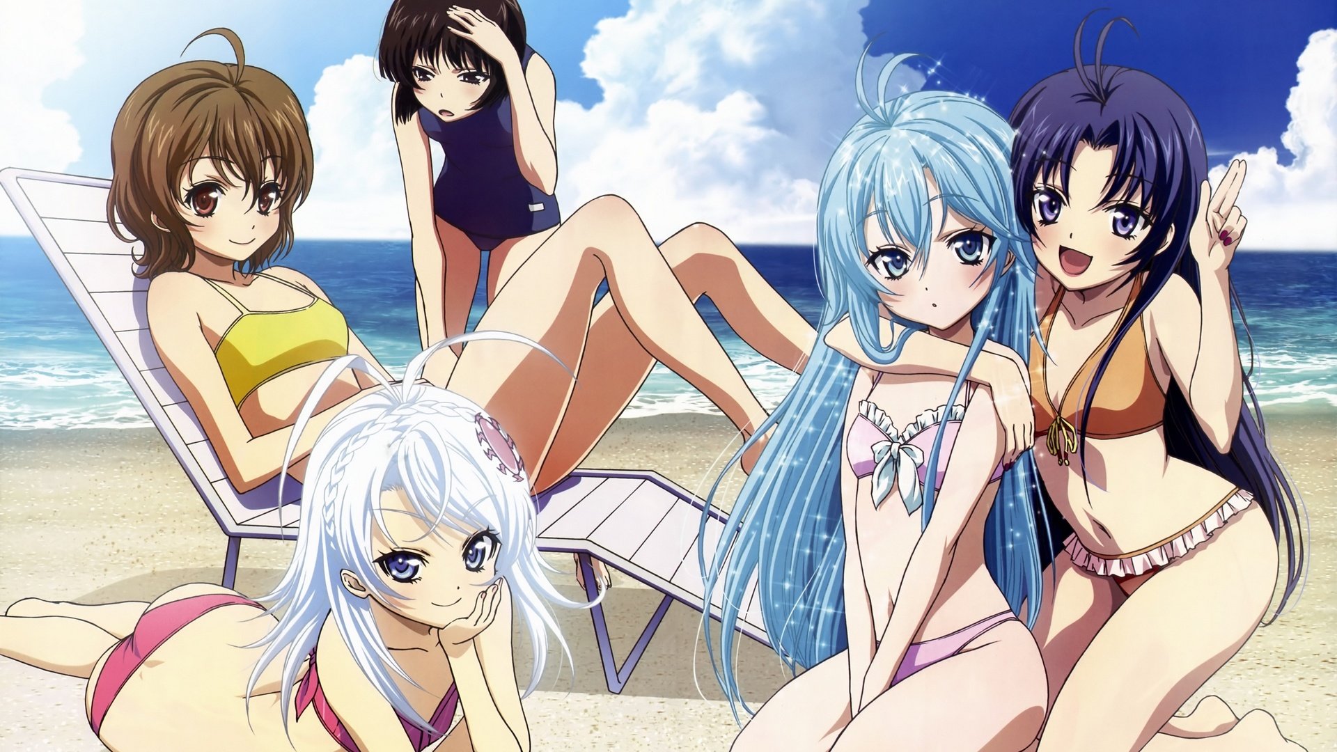 动漫,动漫少女,插画,海滩,比基尼