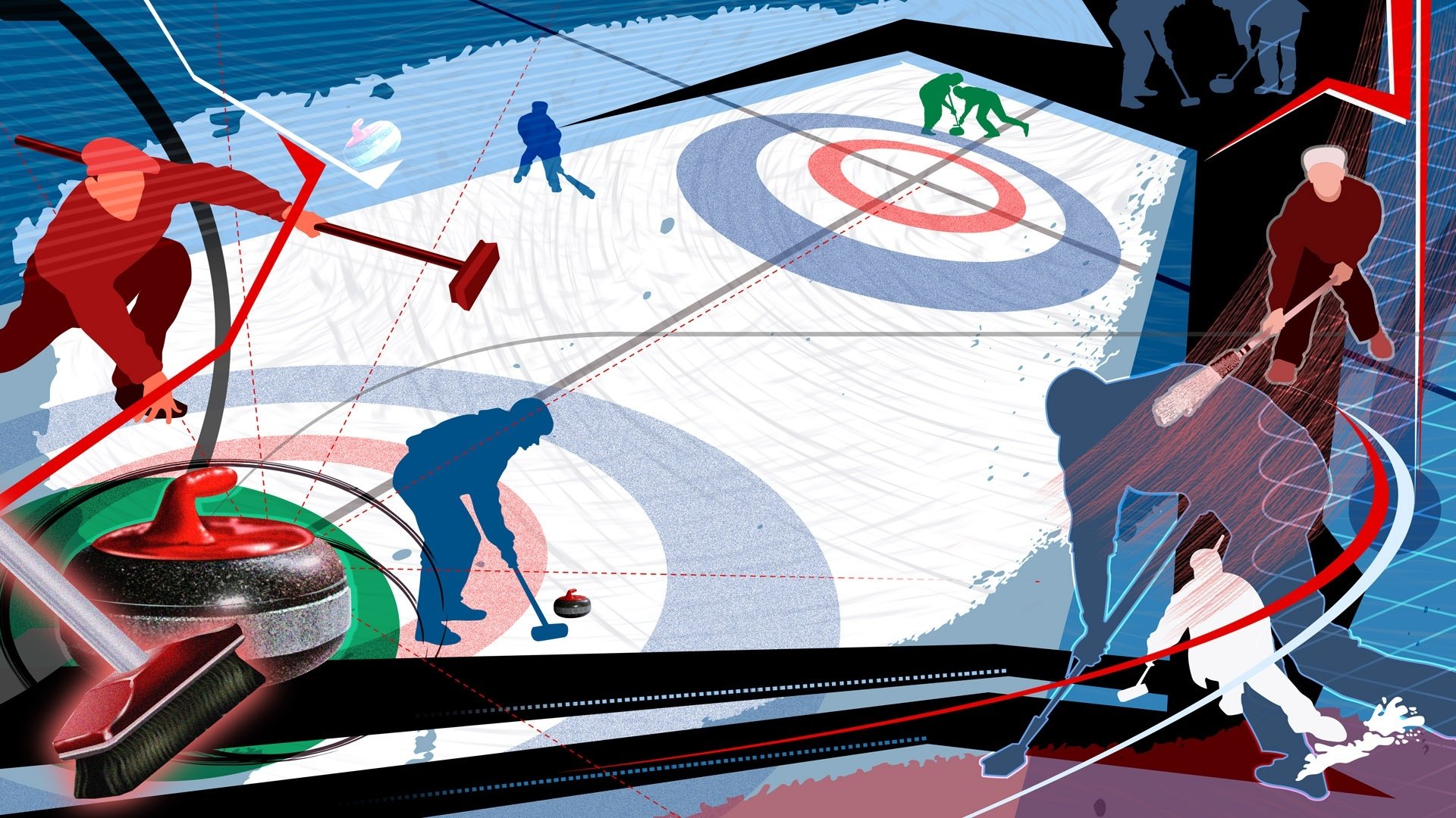 体育,奥运项目,冰壶,手绘,插画,卡通版