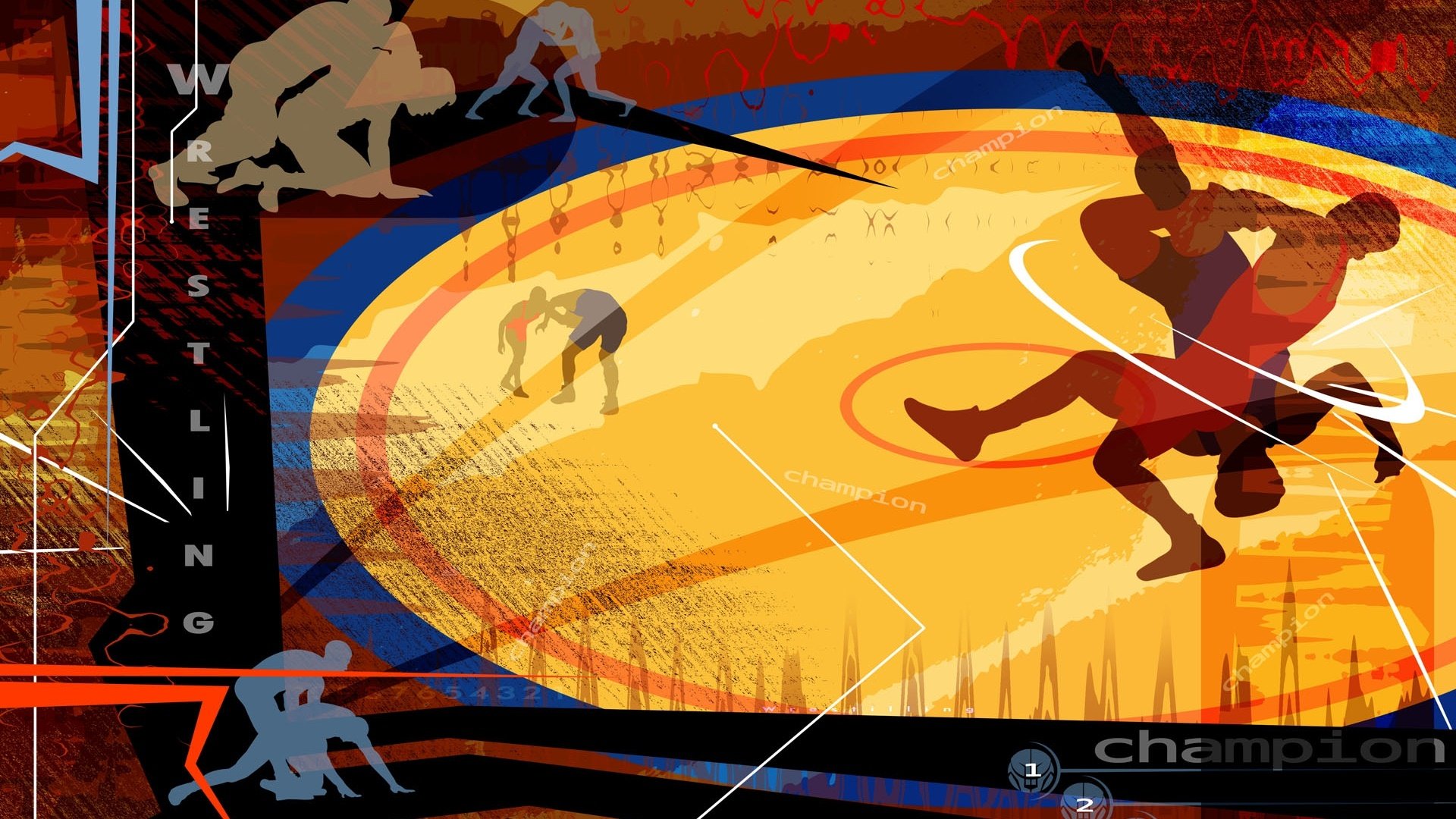 体育,奥运项目,摔跤,卡通版,手绘