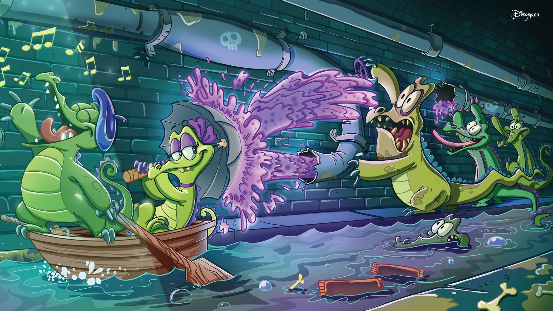 游戏,迪斯尼游戏,鳄鱼爱洗澡,插画