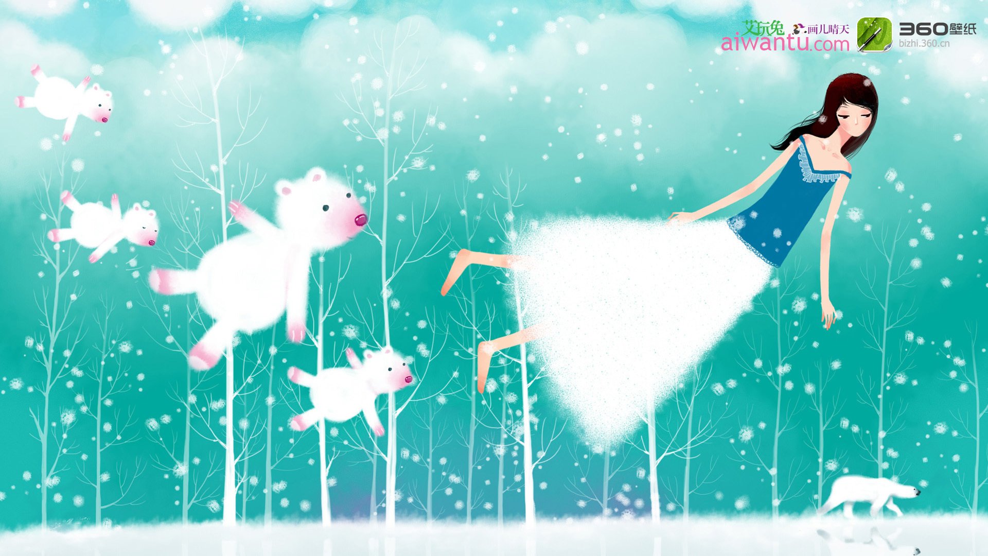 动漫,卡通,插画,手绘,画儿晴天,北极熊,儿童桌面专用