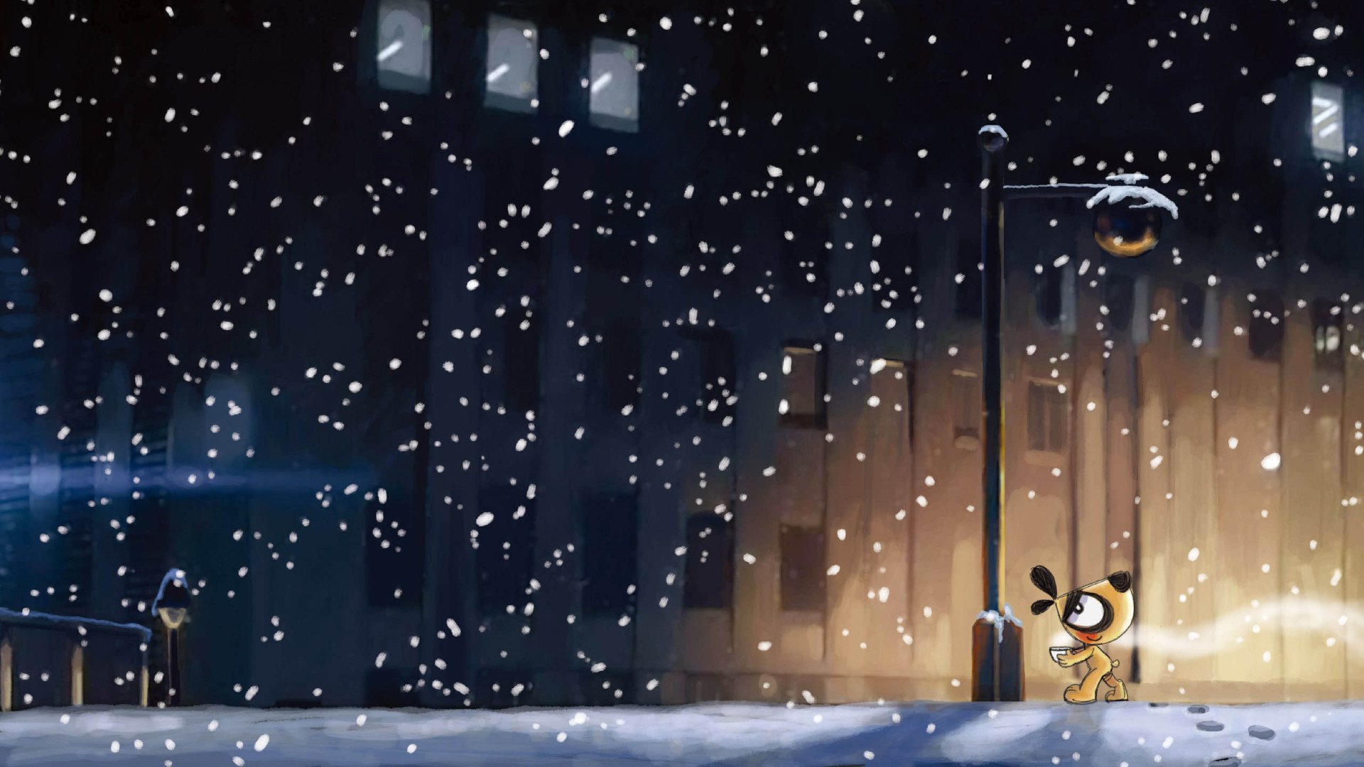 动漫,卡通,插画,手绘,刀刀狗,下雪天,儿童桌面专用