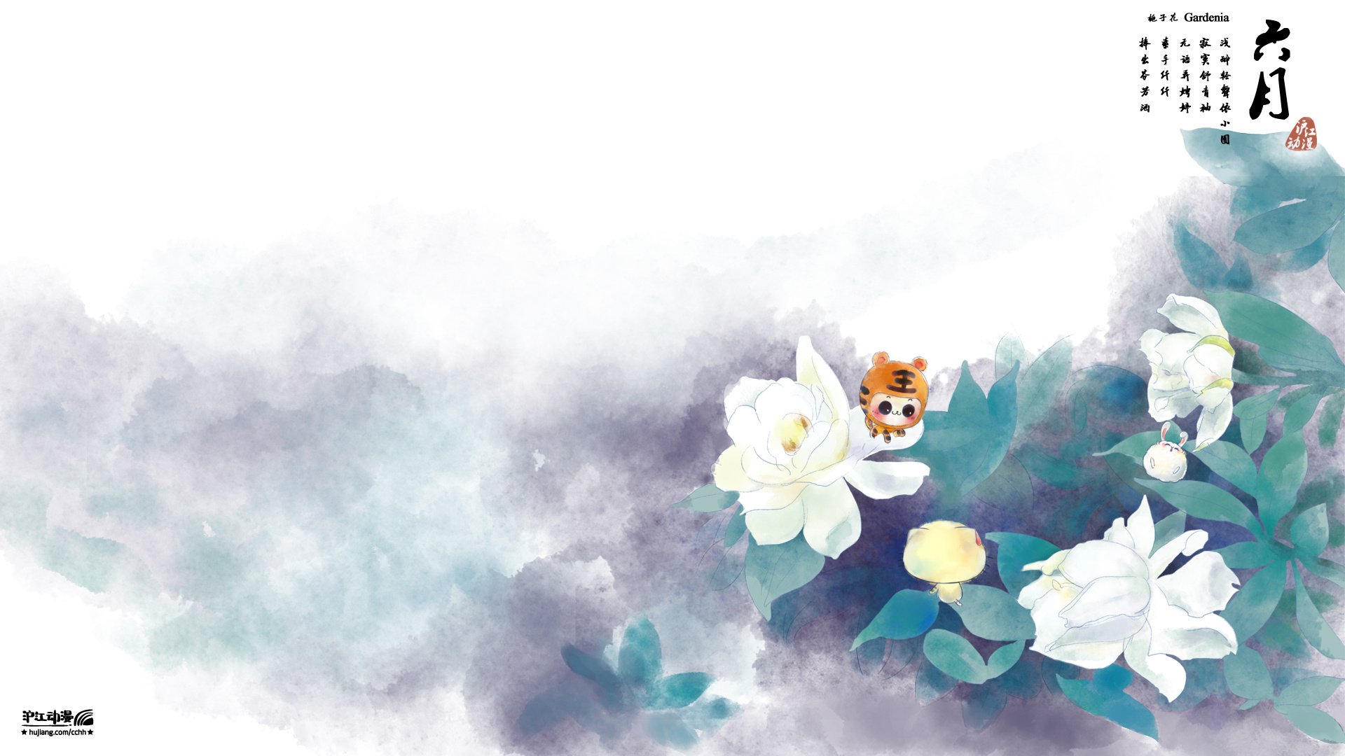 动漫,CC猫,原创,节气,CC猫六月栀子花,儿童桌面专用