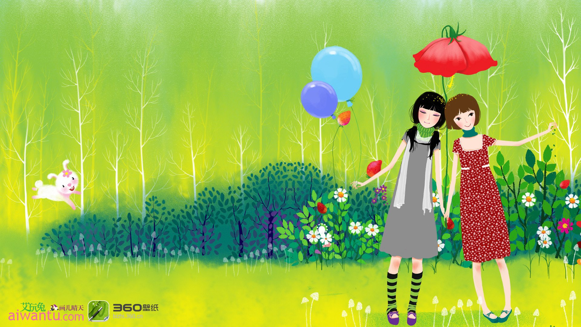 动漫,卡通,插画,手绘,画儿晴天,好朋友,儿童桌面专用