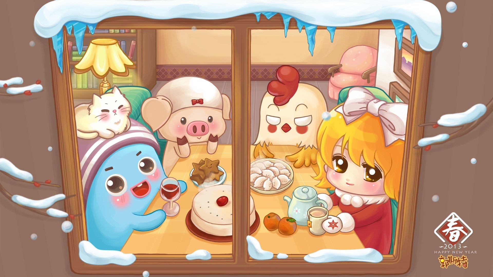 动漫,卡通,郭斯特,新年,2013年,团圆,春节,儿童桌面专用