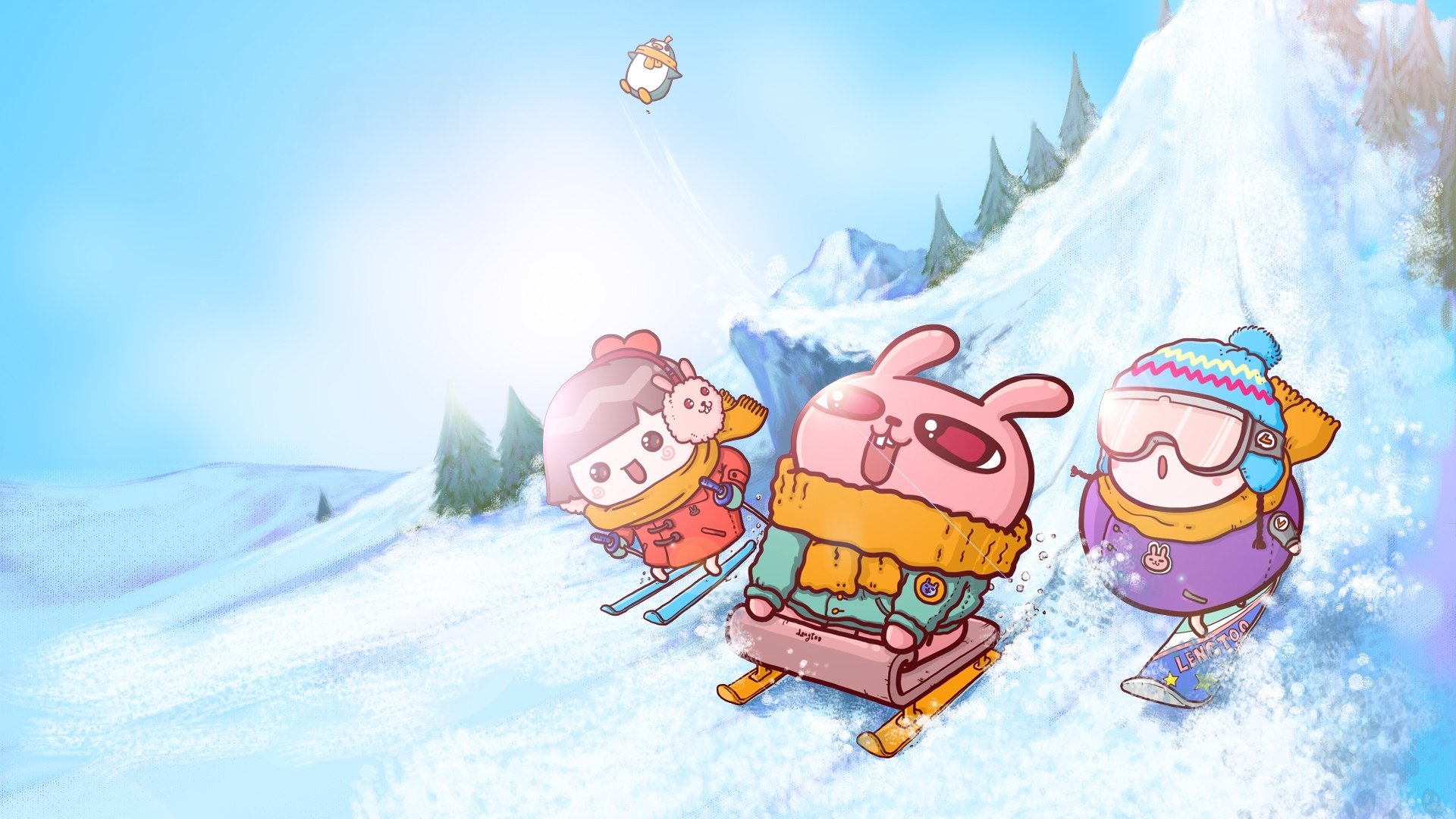 动漫,卡通,插画,手绘,冷兔,滑雪,儿童桌面专用