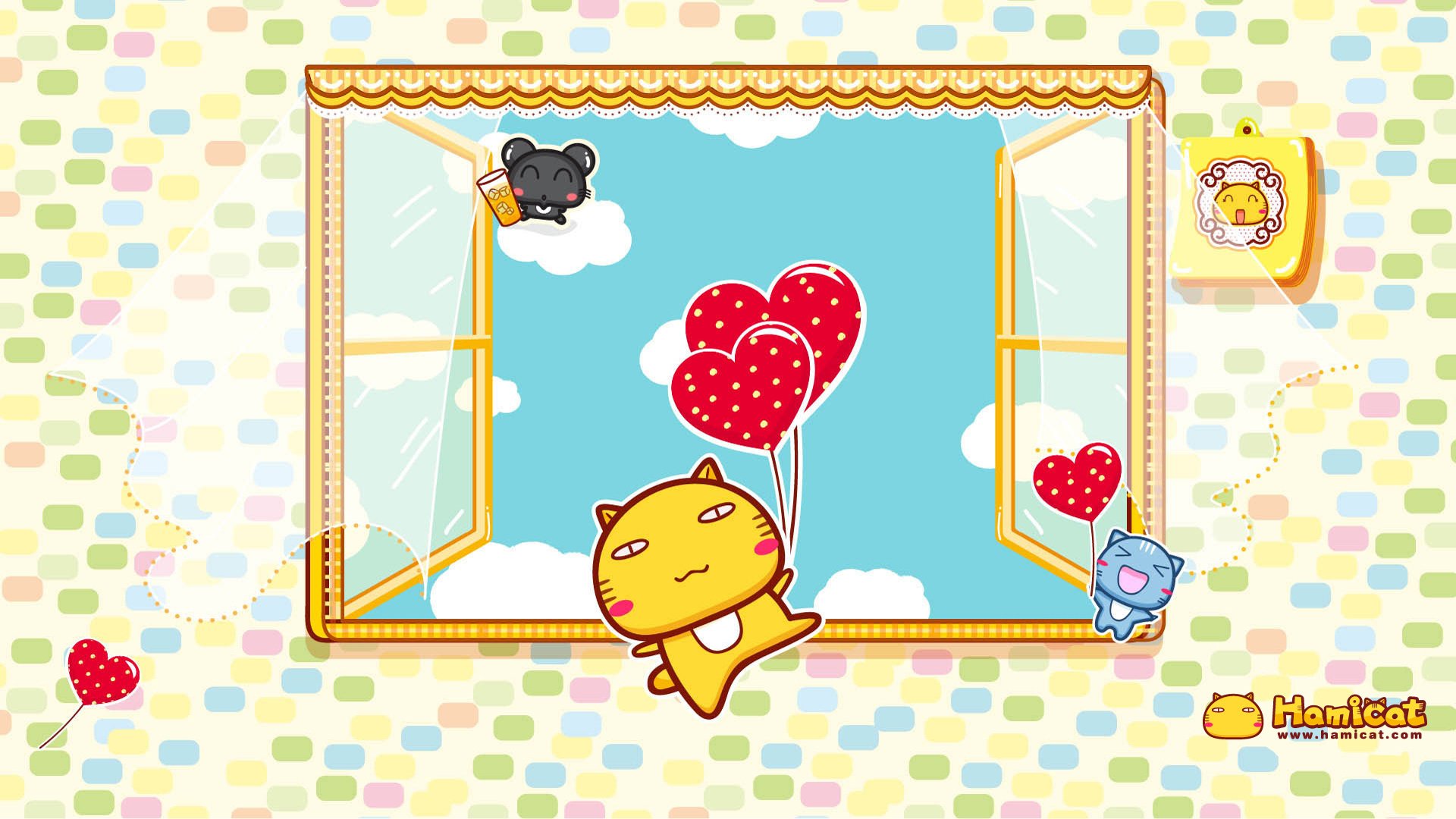 动漫,插画,手绘,Hamicat,哈咪猫,开心飞翔,儿童桌面专用