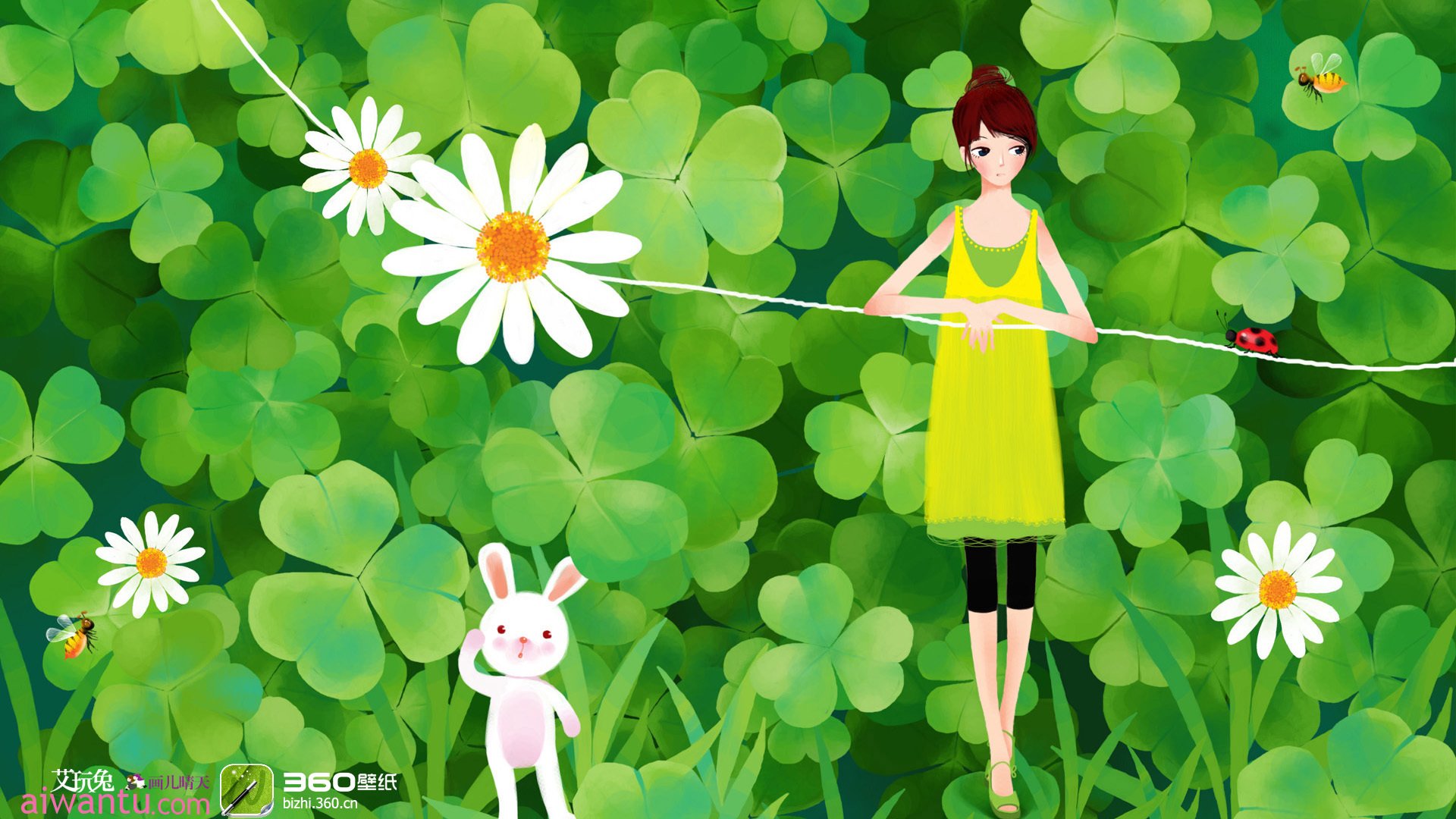 动漫,卡通,插画,手绘,可爱,画儿晴天,三叶草,儿童桌面专用