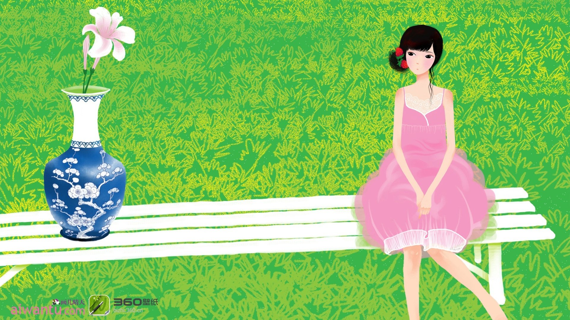 动漫,卡通,插画,手绘,画儿晴天,花瓶,儿童桌面专用