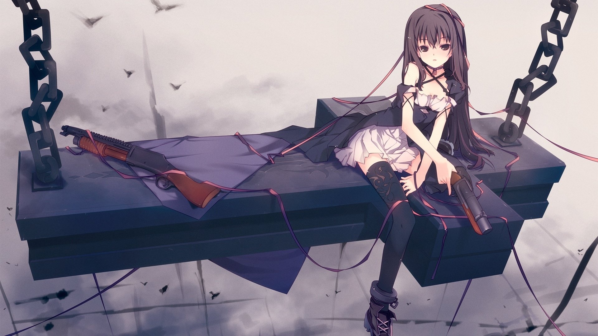 动漫,动漫少女,插画,萝莉,机关枪少女