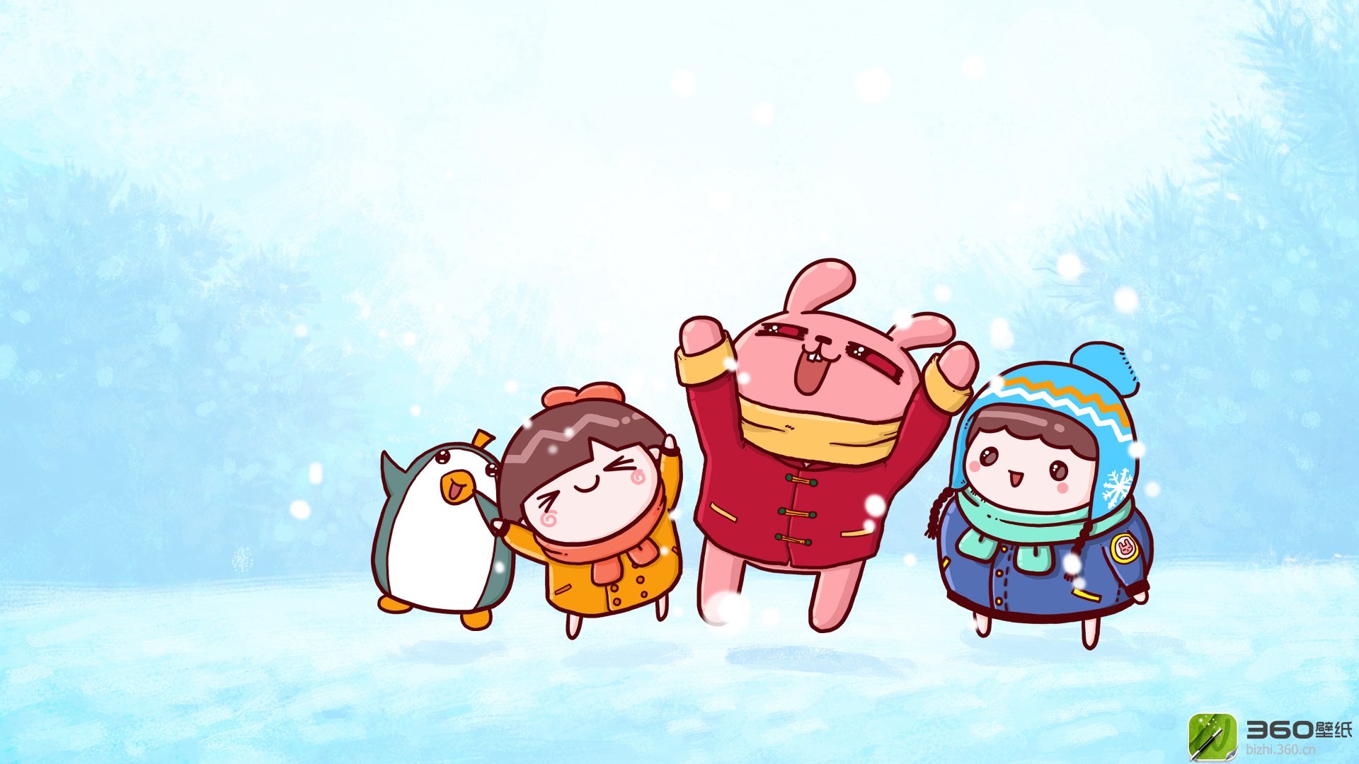 动漫,卡通,插画,手绘,冷兔,下雪,儿童桌面专用