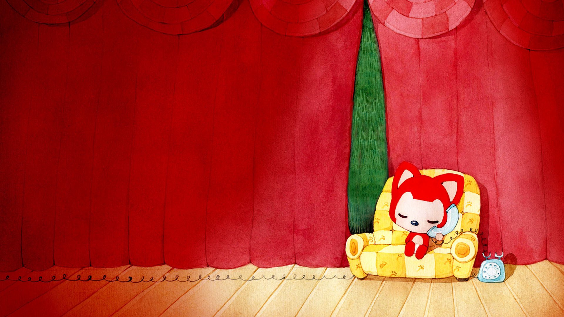 动漫,阿狸,ali,卡通,可爱,插画,手绘,打电话,儿童桌面专用