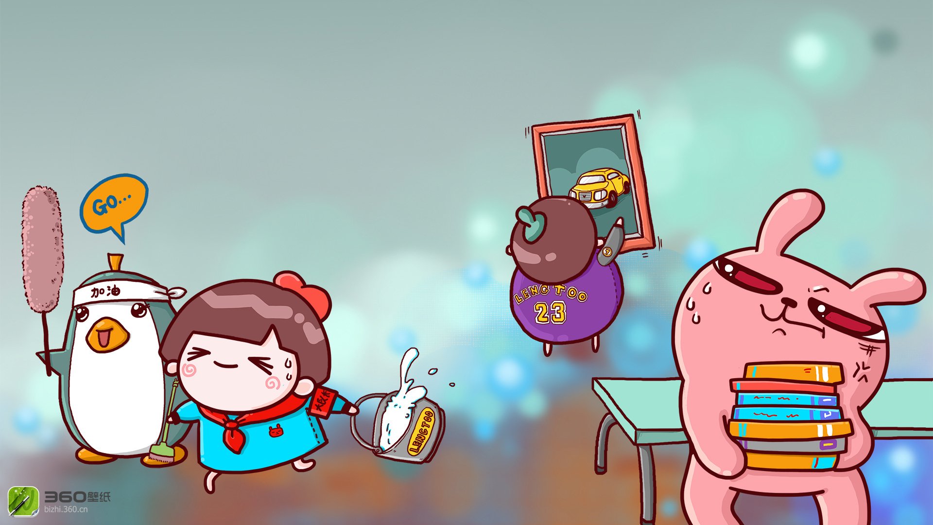 动漫,卡通,插画,手绘,冷兔,打扫,儿童桌面专用