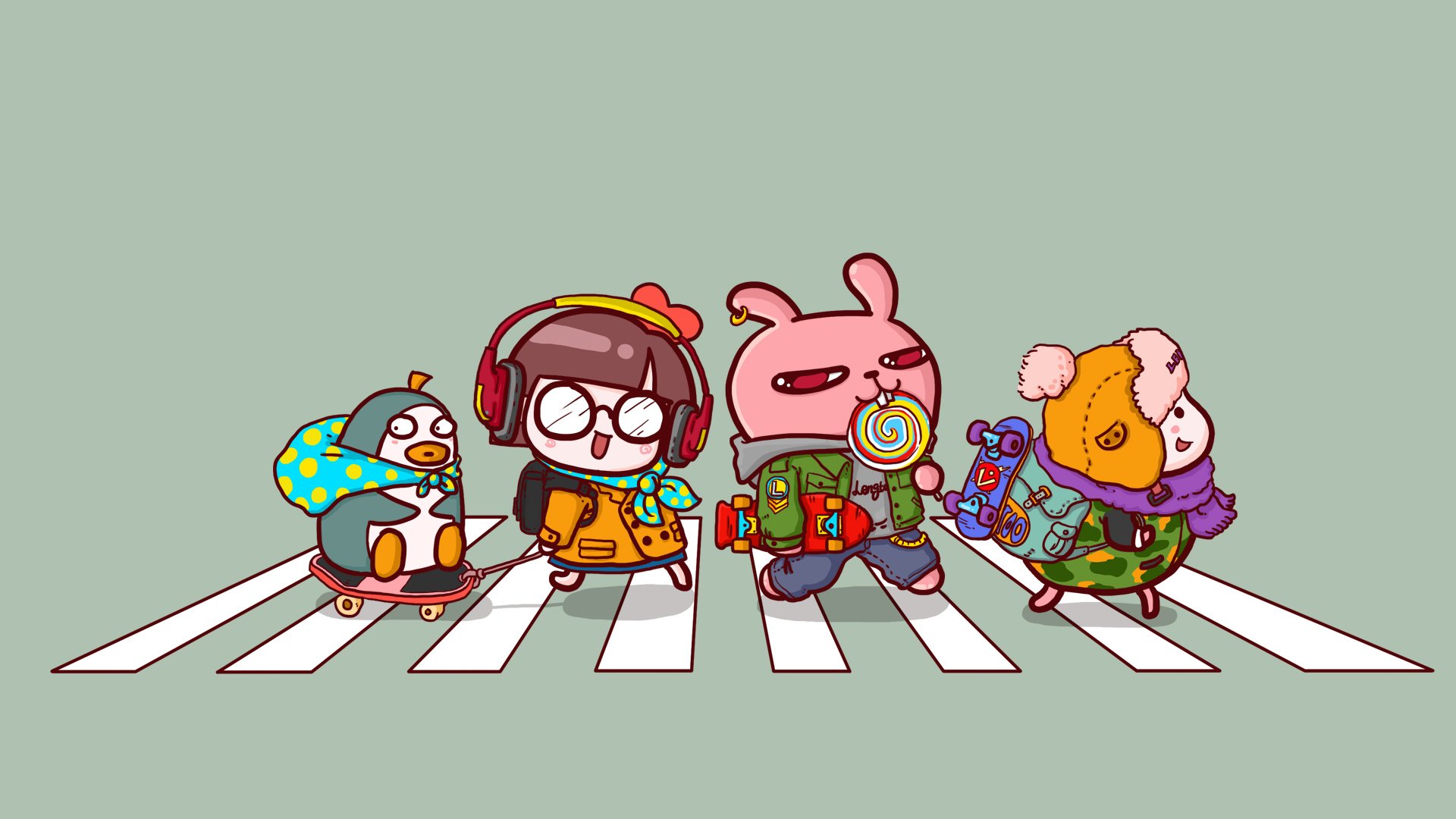 动漫,卡通,插画,手绘,冷兔,过马路,儿童桌面专用