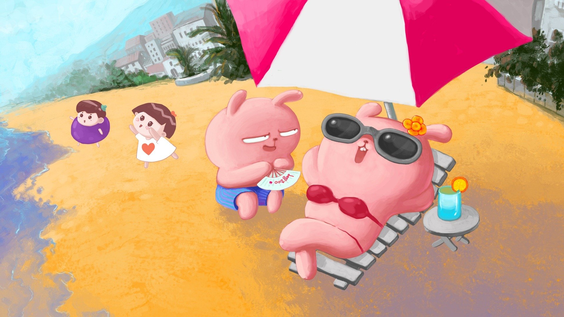 动漫,卡通,插画,手绘,冷兔,海滩,儿童桌面专用