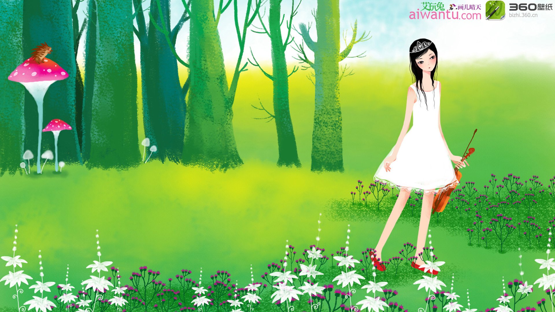 动漫,卡通,插画,手绘,可爱,画儿晴天,提琴,儿童桌面专用