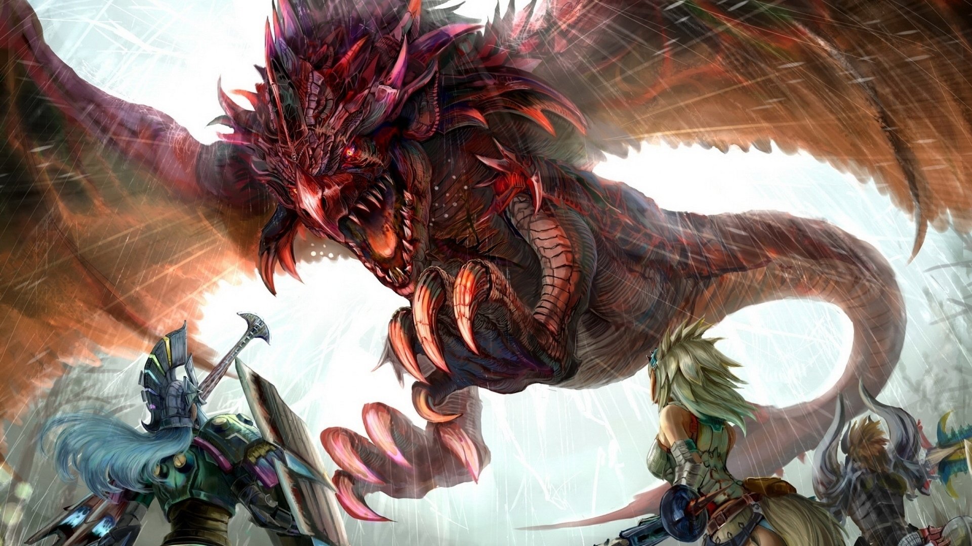 游戏,场景,插画,巨龙,战斗