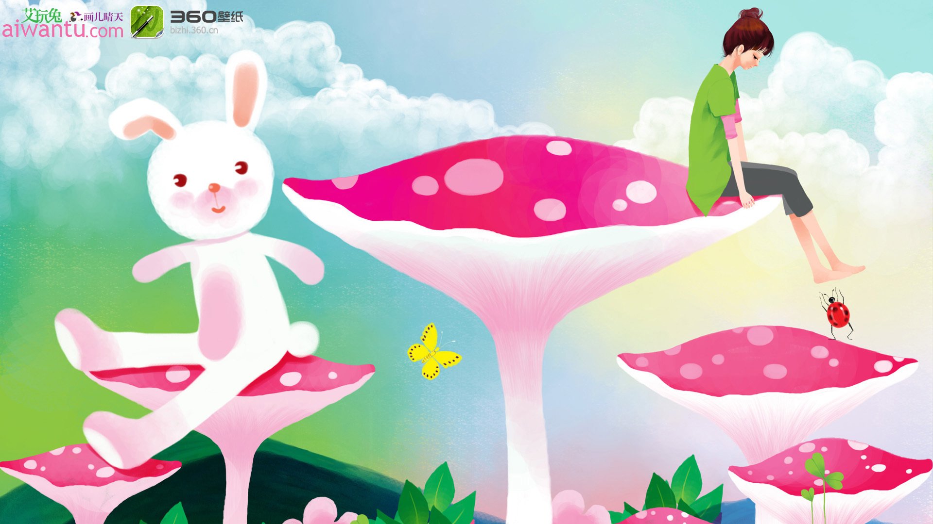 动漫,卡通,插画,手绘,画儿晴天,红蘑菇,儿童桌面专用