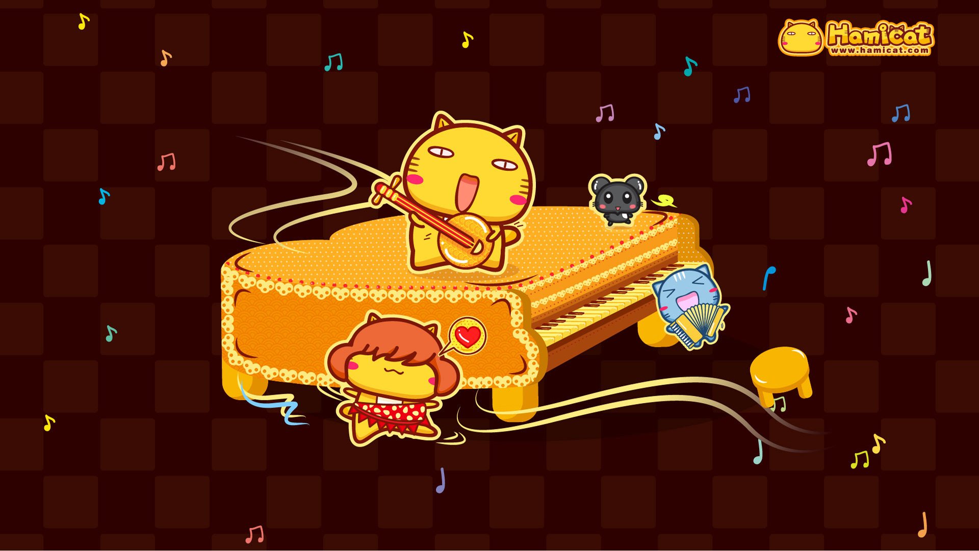 动漫,插画,手绘,Hamicat,哈咪猫,爱音乐,儿童桌面专用