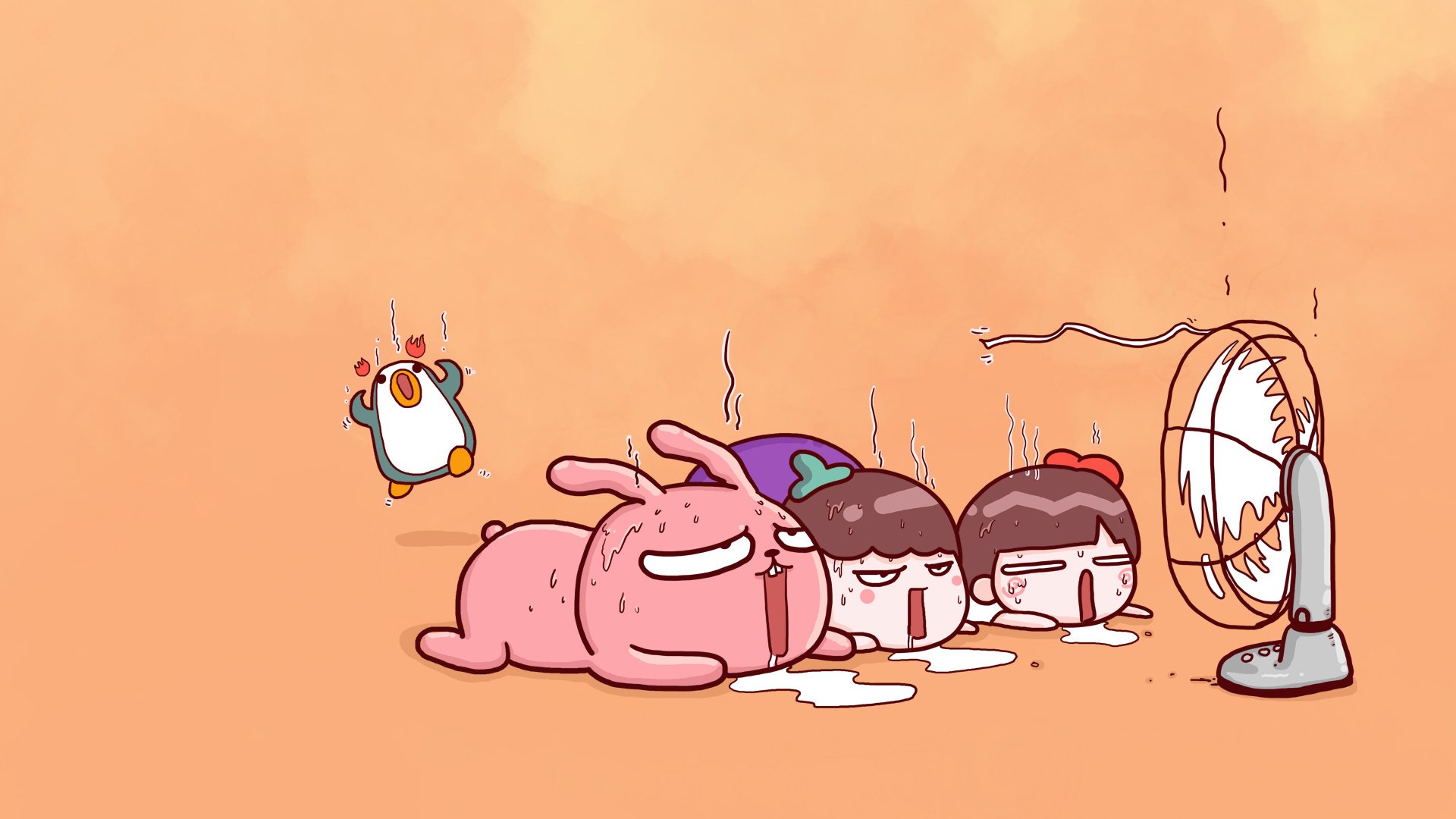 动漫,卡通,插画,手绘,冷兔,热死了,儿童桌面专用