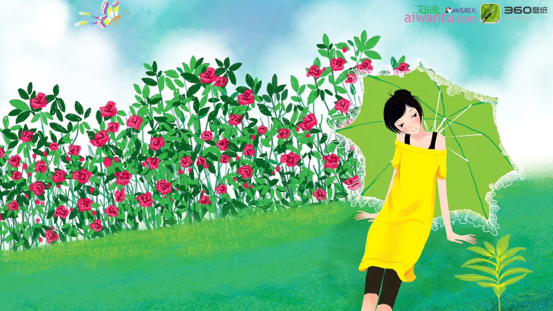 动漫,卡通,插画,手绘,画儿晴天,玫瑰园,儿童桌面专用
