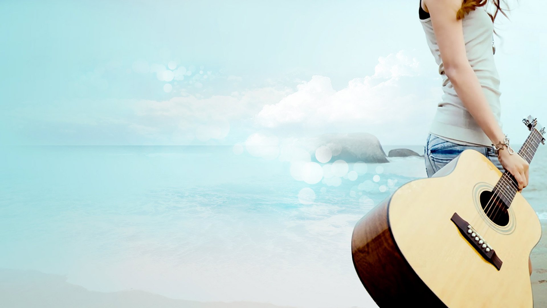 小清新,温馨一刻,女孩,吉他,2月16日,儿童桌面专用