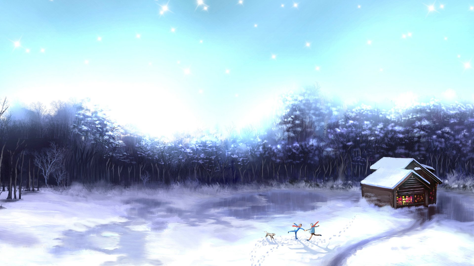 爱情美图,浪漫手绘,雪地的爱恋,情人,情侣