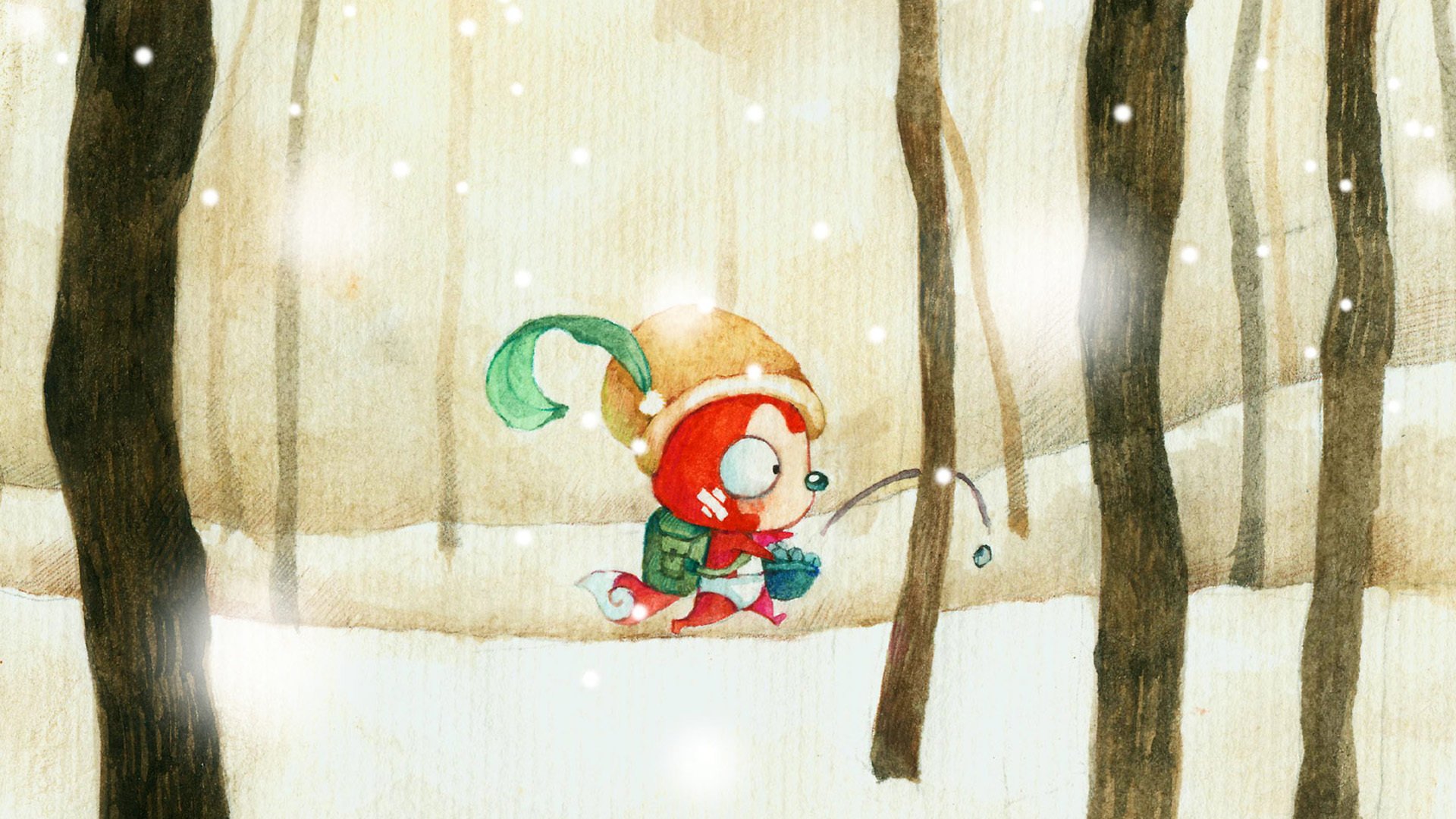 动漫,阿狸,ali,卡通,可爱,插画,手绘,迷路,下雪天,儿童桌面专用