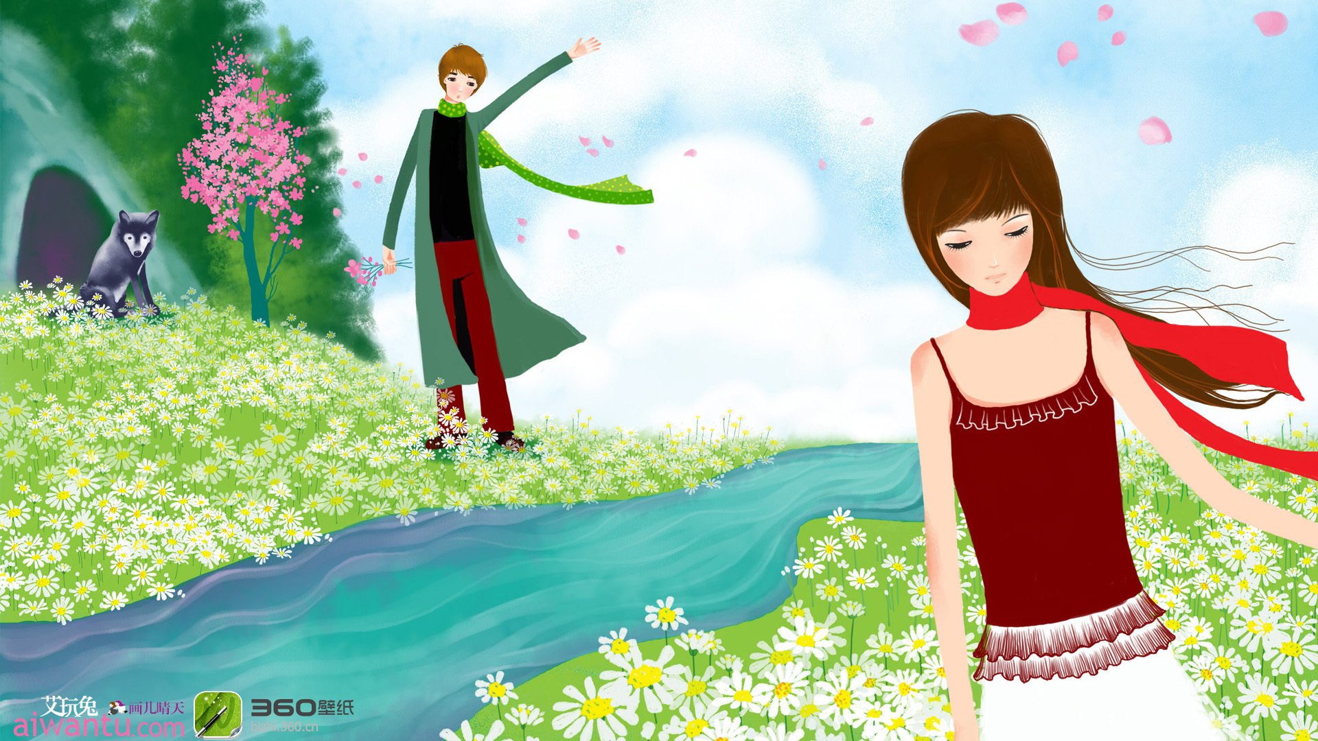 动漫,卡通,插画,手绘,可爱,画儿晴天,献花,儿童桌面专用