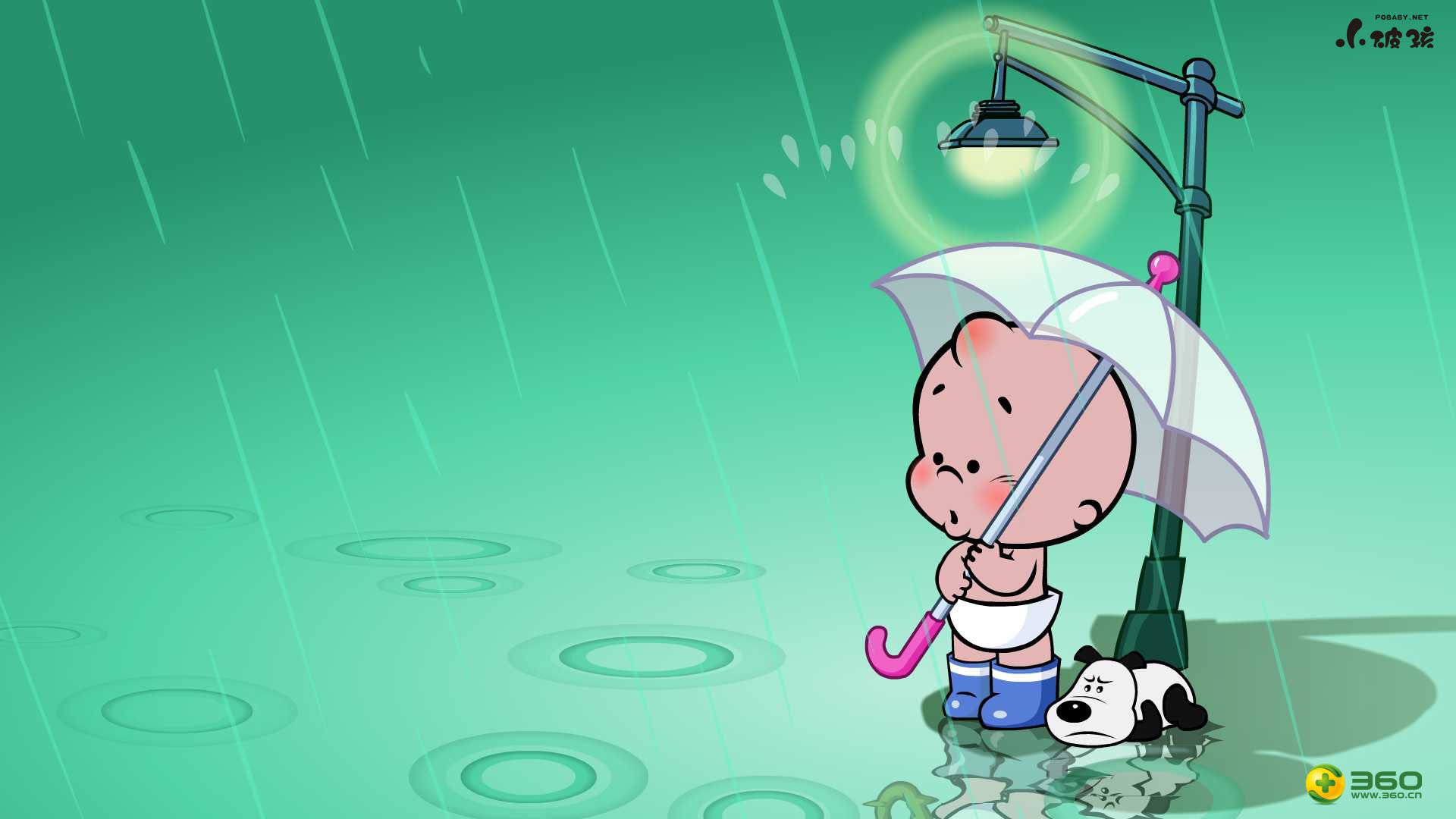 动漫,卡通,插画,破小孩,下雨天,等待,儿童桌面专用