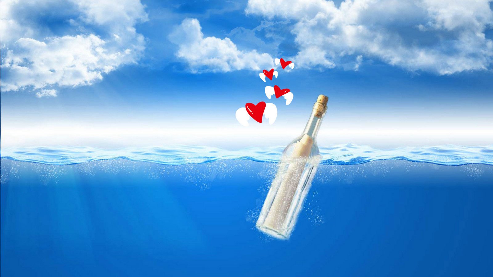 爱情美图,浪漫手绘,漂流许愿瓶