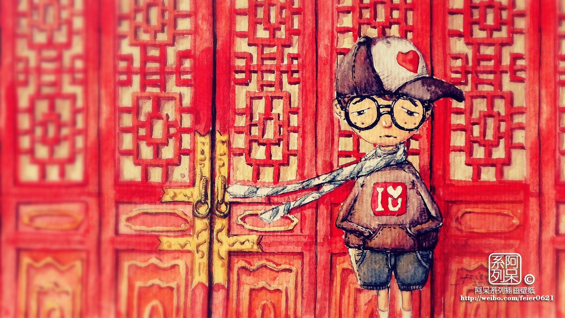 炫酷,手绘,阿呆系类插画,2月25日,儿童桌面专用