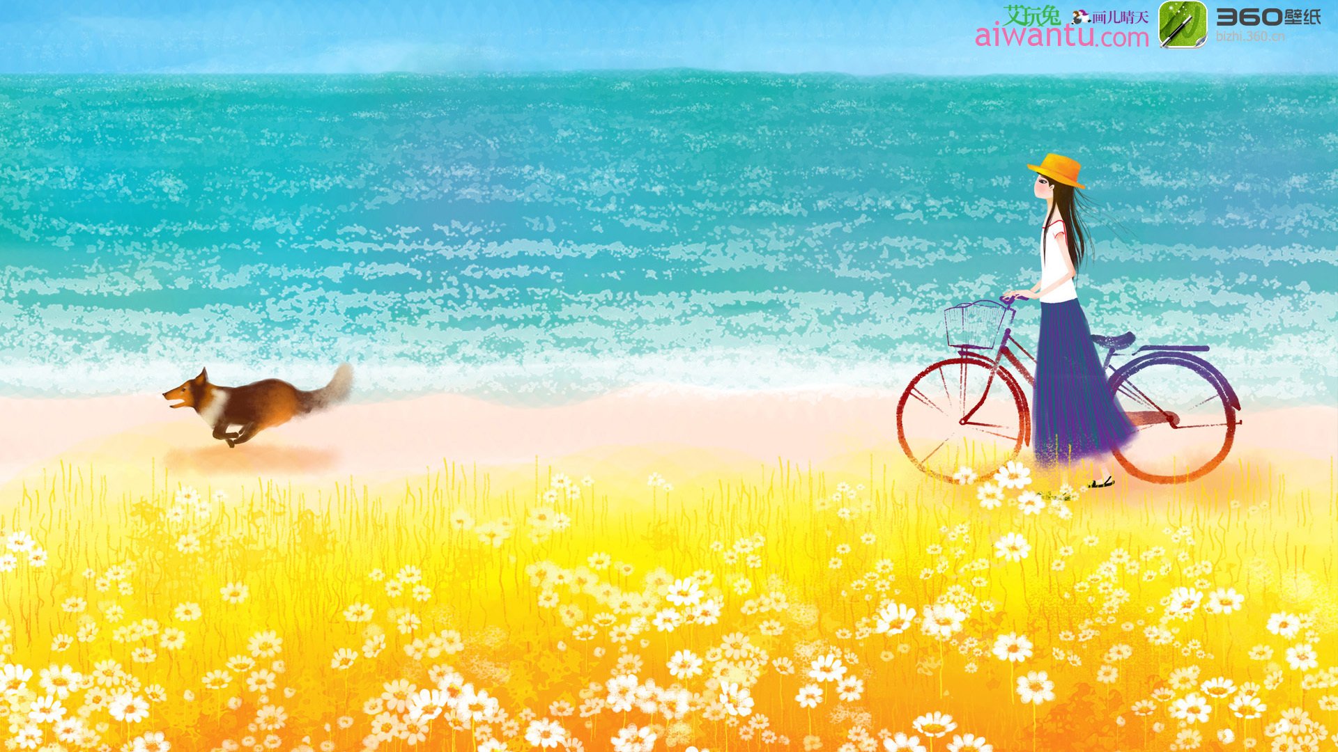 动漫,卡通,插画,手绘,画儿晴天,海边,儿童桌面专用