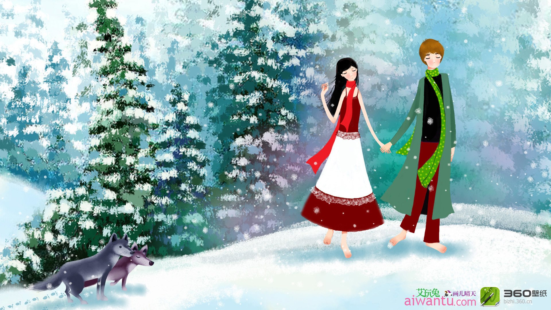 动漫,卡通,插画,手绘,可爱,画儿晴天,在一起,浪漫,儿童桌面专用