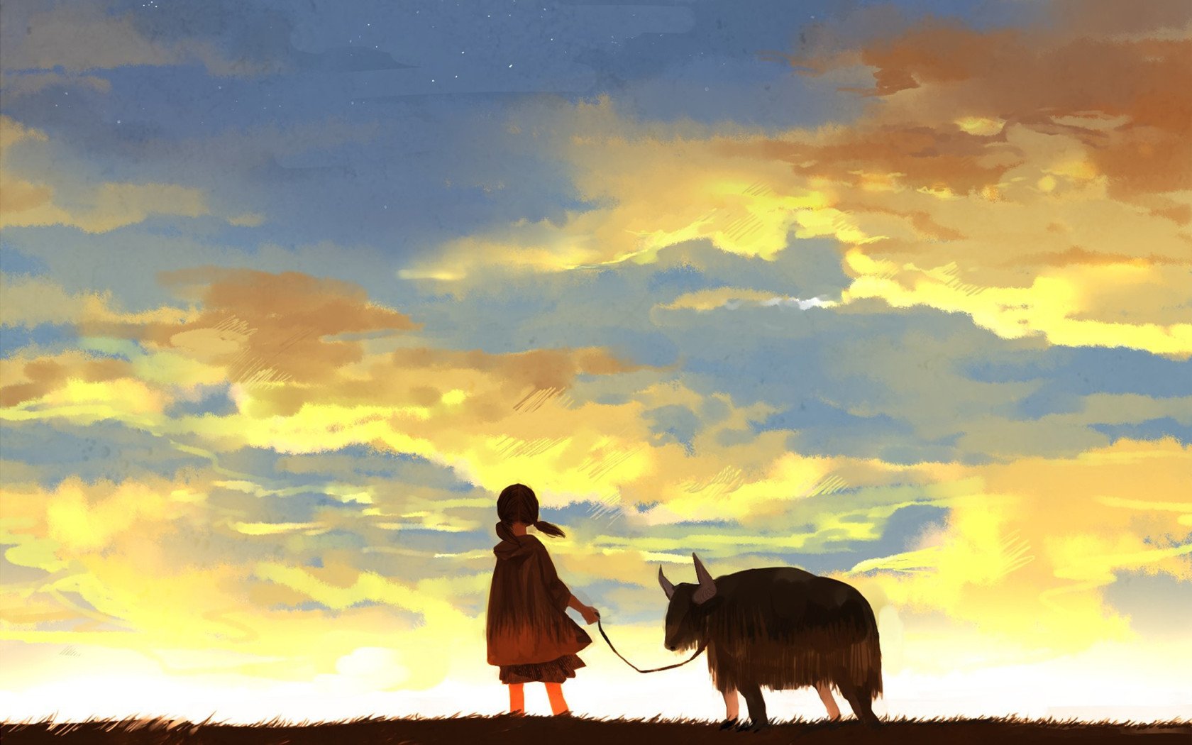 小清新,温馨一刻,手绘,女孩,2月18日,儿童桌面专用