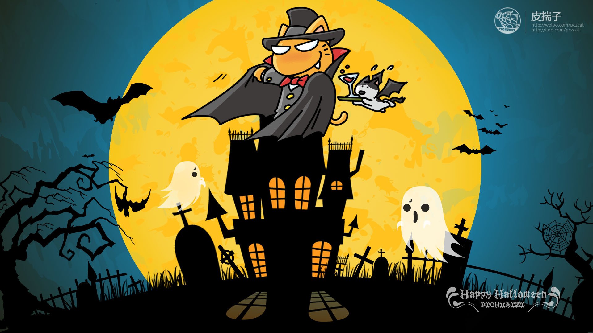 动漫,卡通,插画,皮揣子猫,万圣节壁纸,儿童桌面专用
