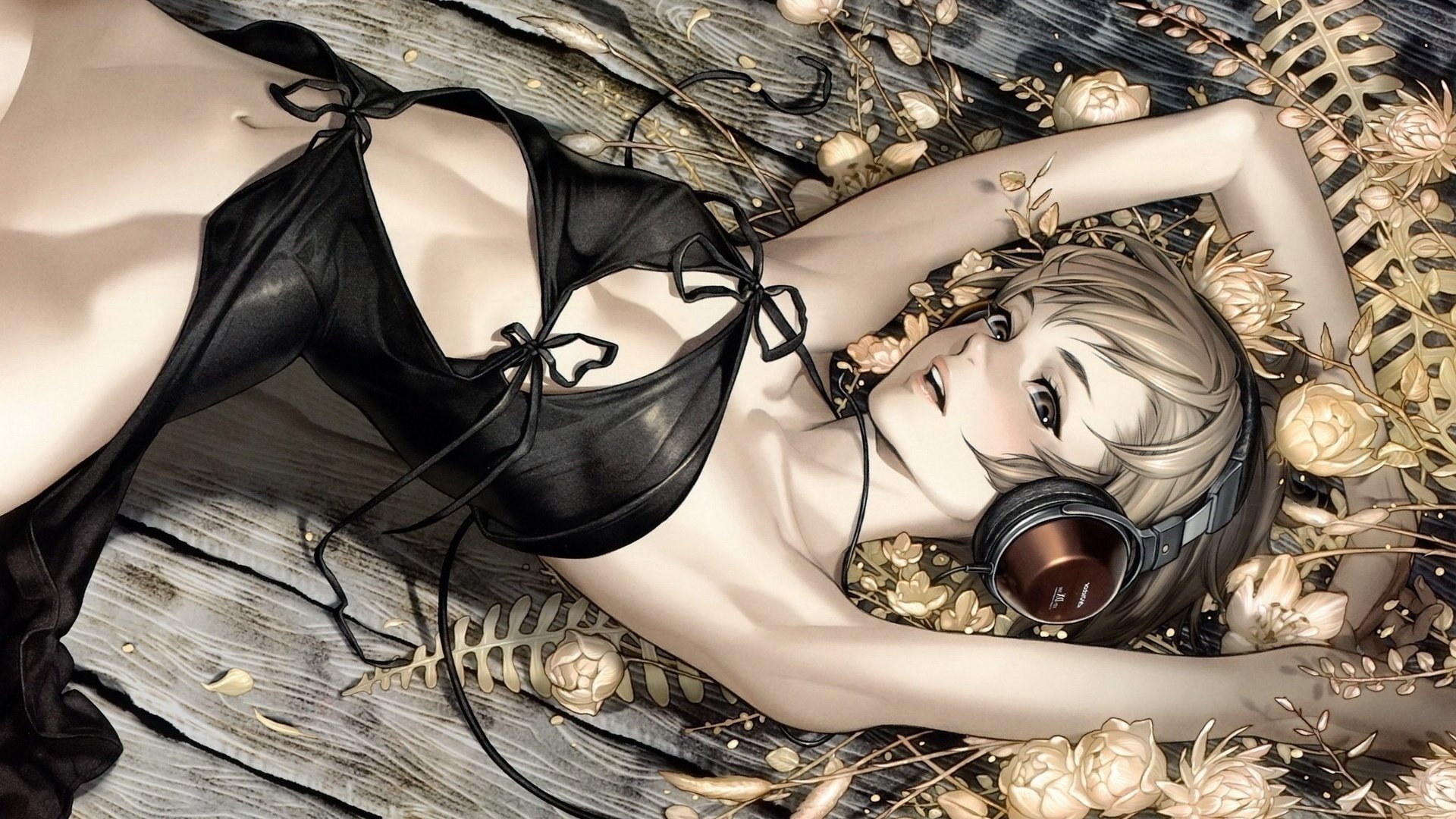 动漫,动漫少女,可爱,耳机少女,插画