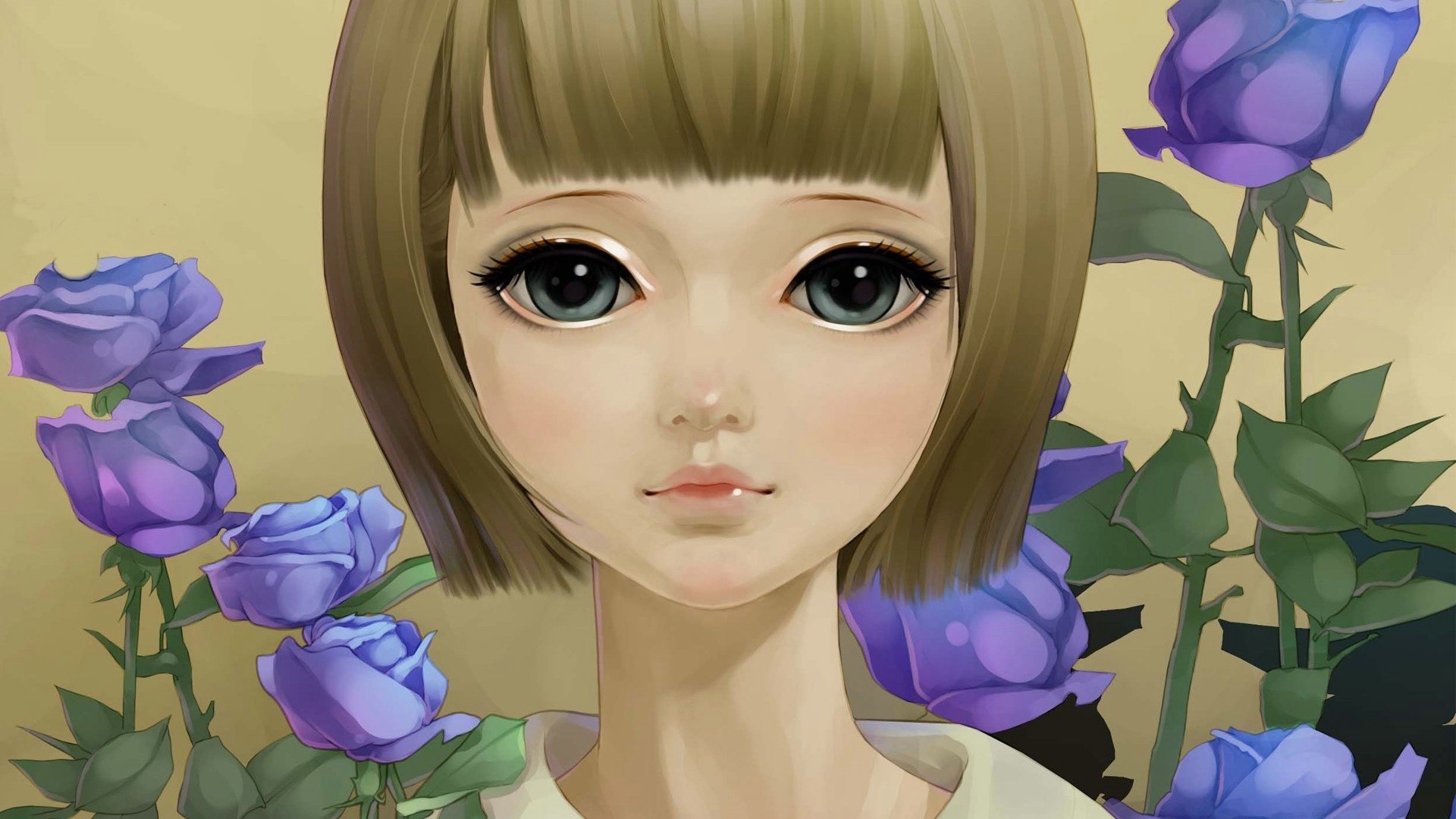 爱情美图,浪漫手绘,蓝色玫瑰女孩