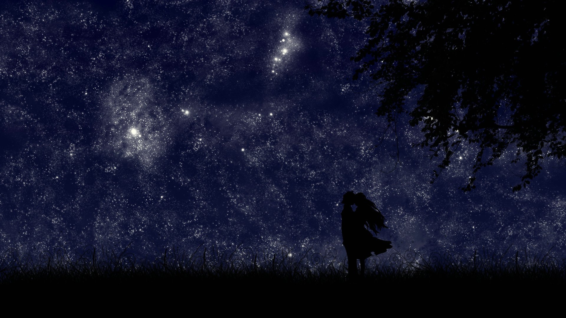 爱情美图,浪漫手绘,情侣,恩爱,月夜甜蜜