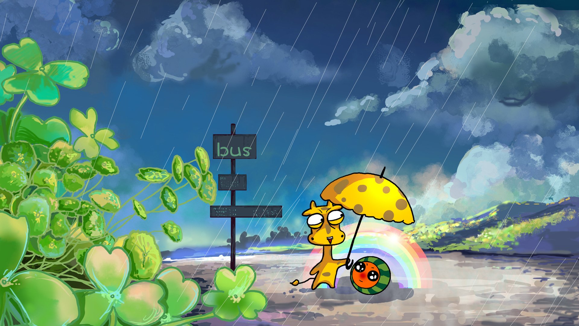 卡通,插画,手绘,迷雾中的但丁,下雨,但丁,儿童桌面专用