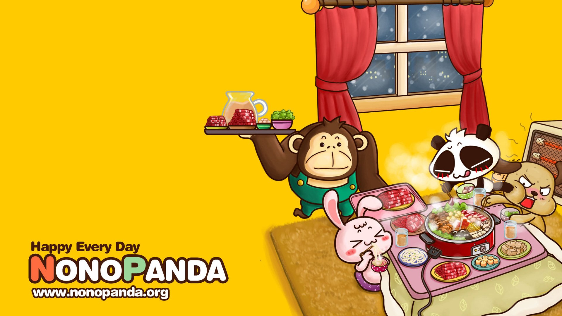 动漫,卡通,插画,可爱,nonopanda,吃火锅,儿童桌面专用