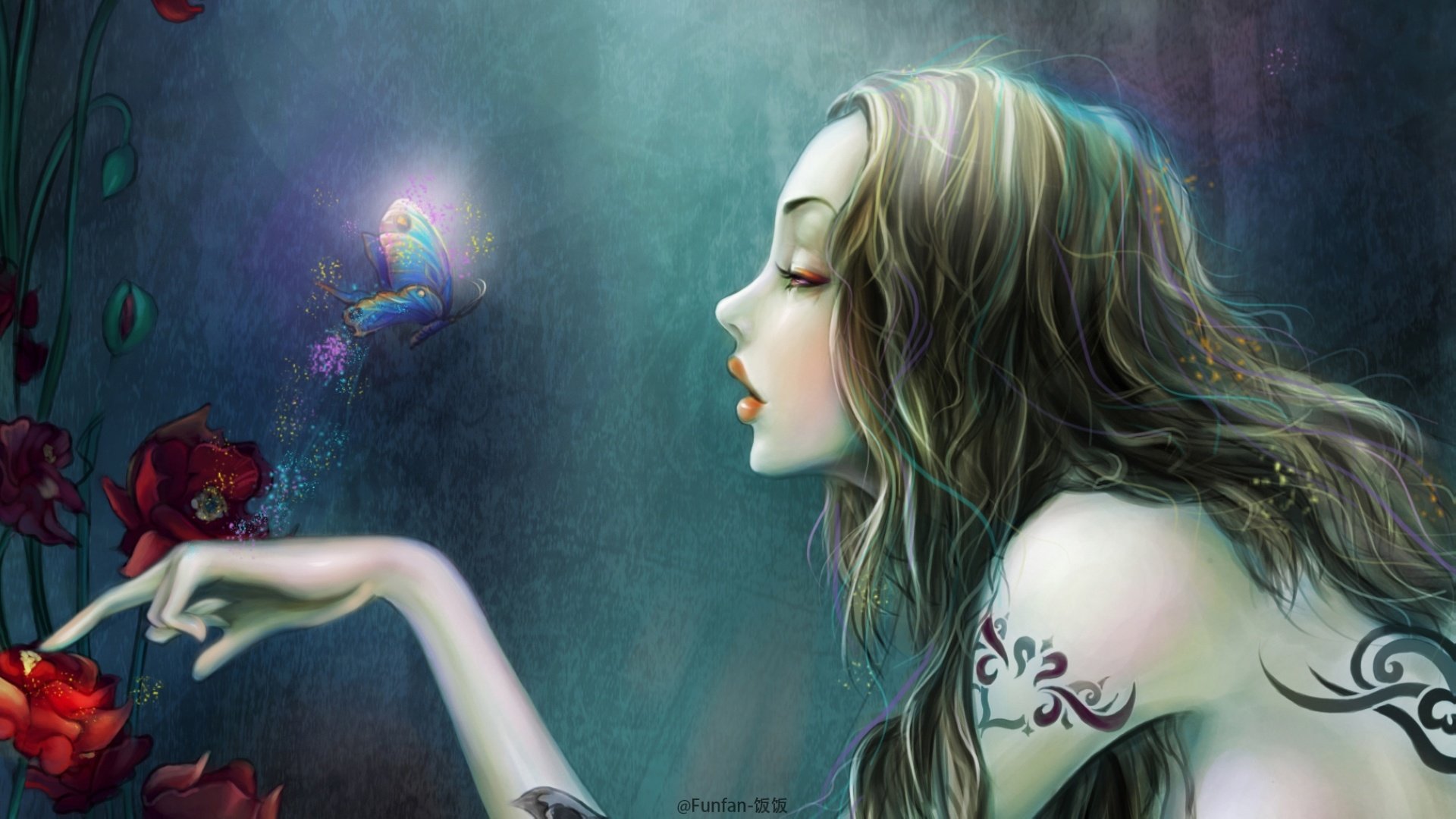 动漫,卡通,插画,手绘,森林里的蝴蝶精灵,饭饭,funfan,儿童桌面专用