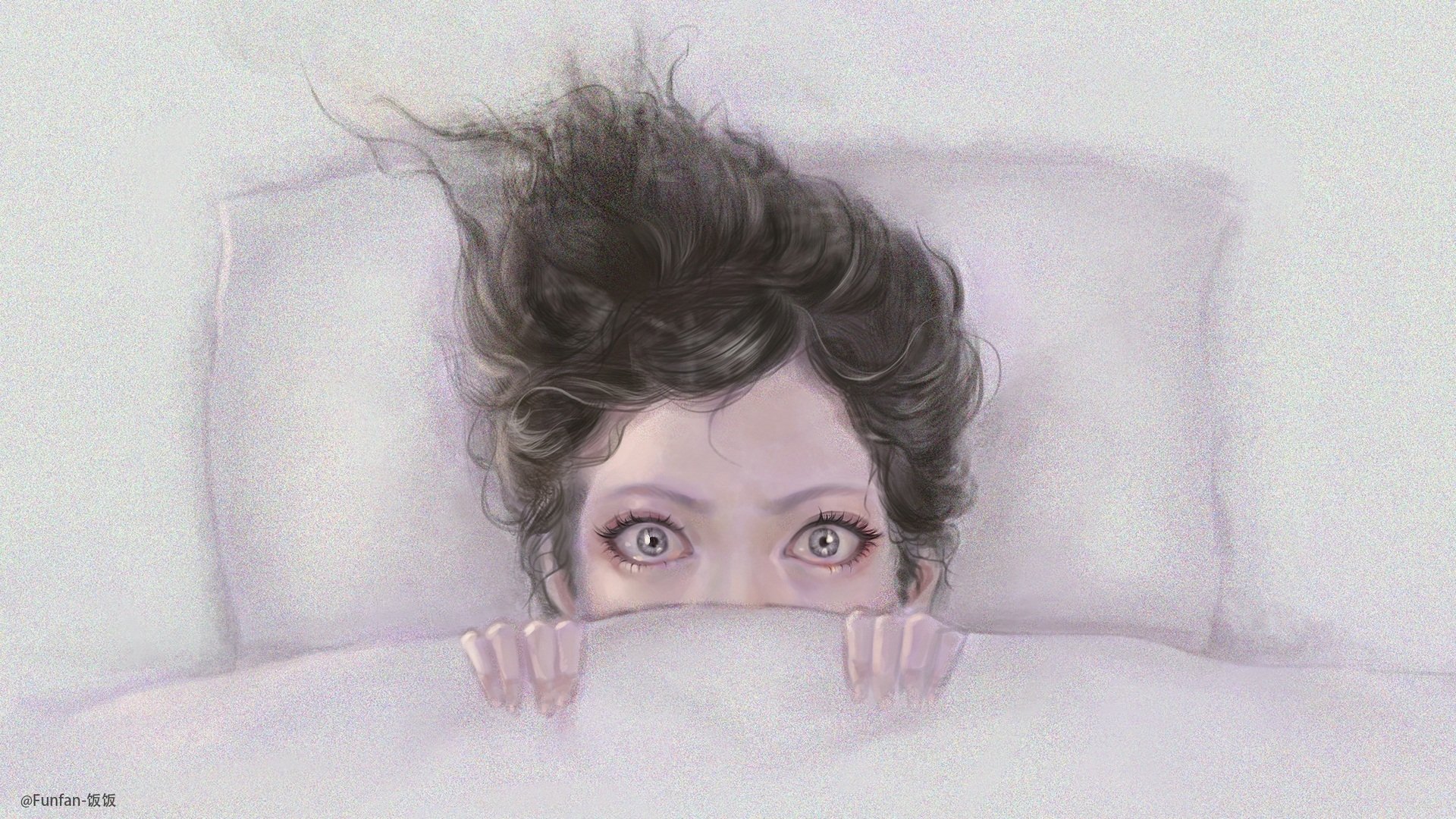 动漫,卡通,插画,手绘,害怕,饭饭,funfan