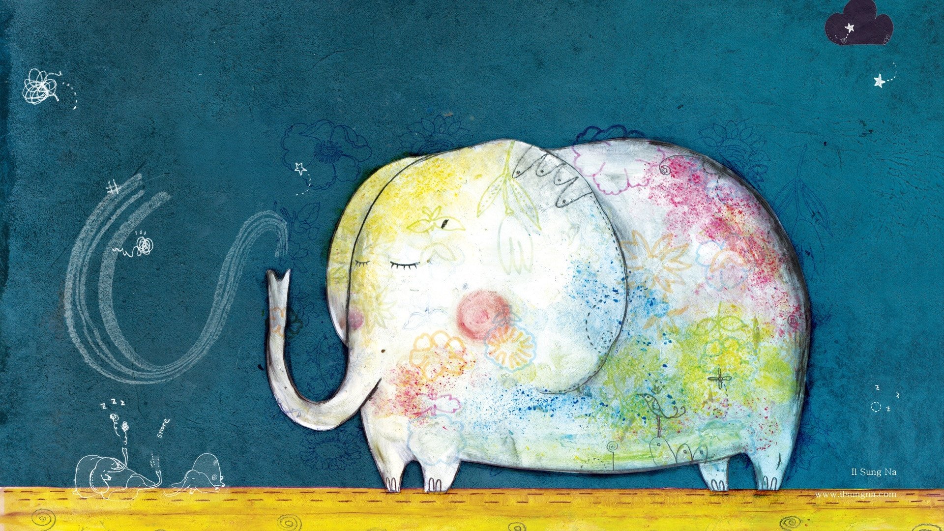 动漫,卡通,插画,手绘,大象,睡觉的动物,儿童桌面专用